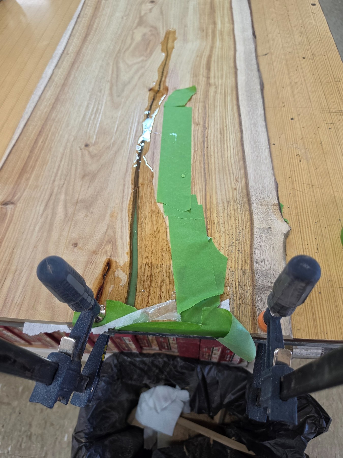 Detail work on the live edge top