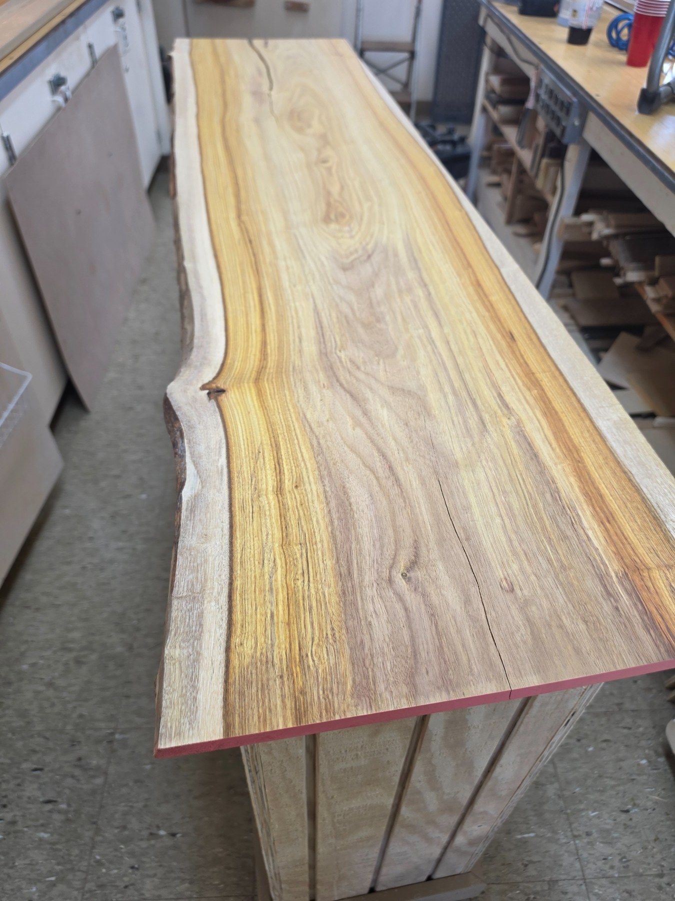 Live edge wood top before finishing