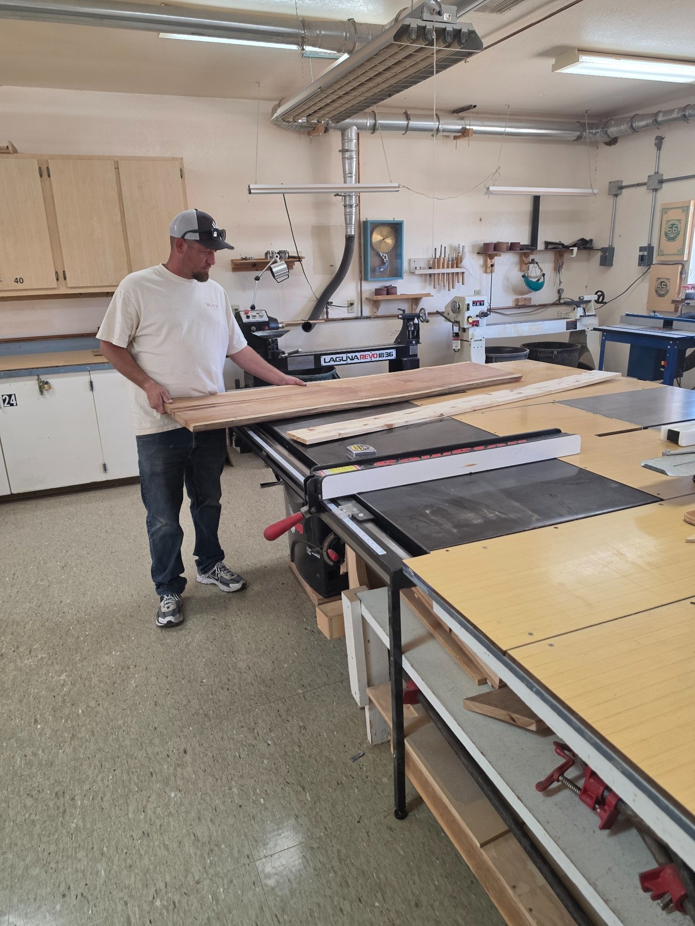 Preparing cabinet materials in the woodshop