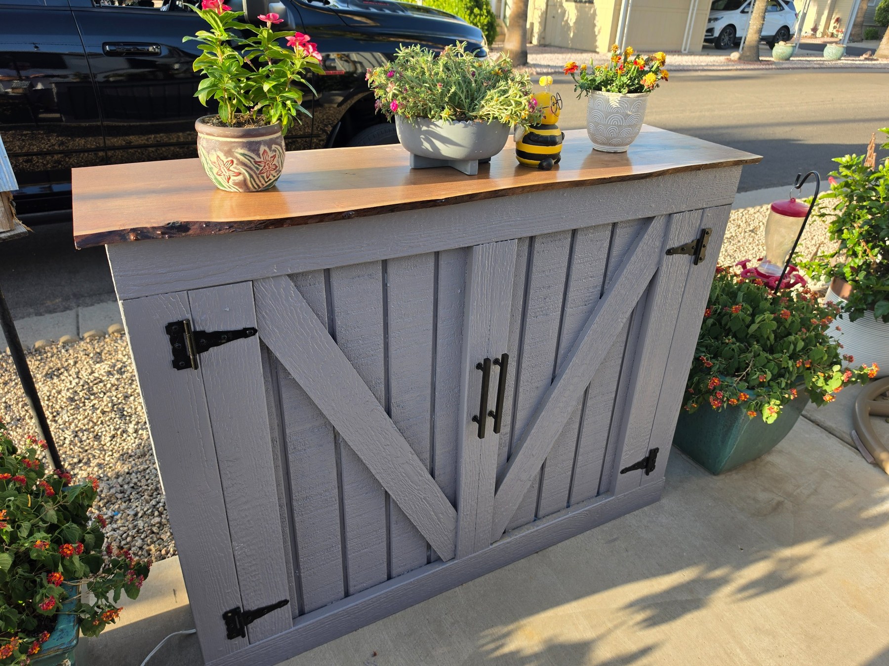 Gray cabinet front with barn doors