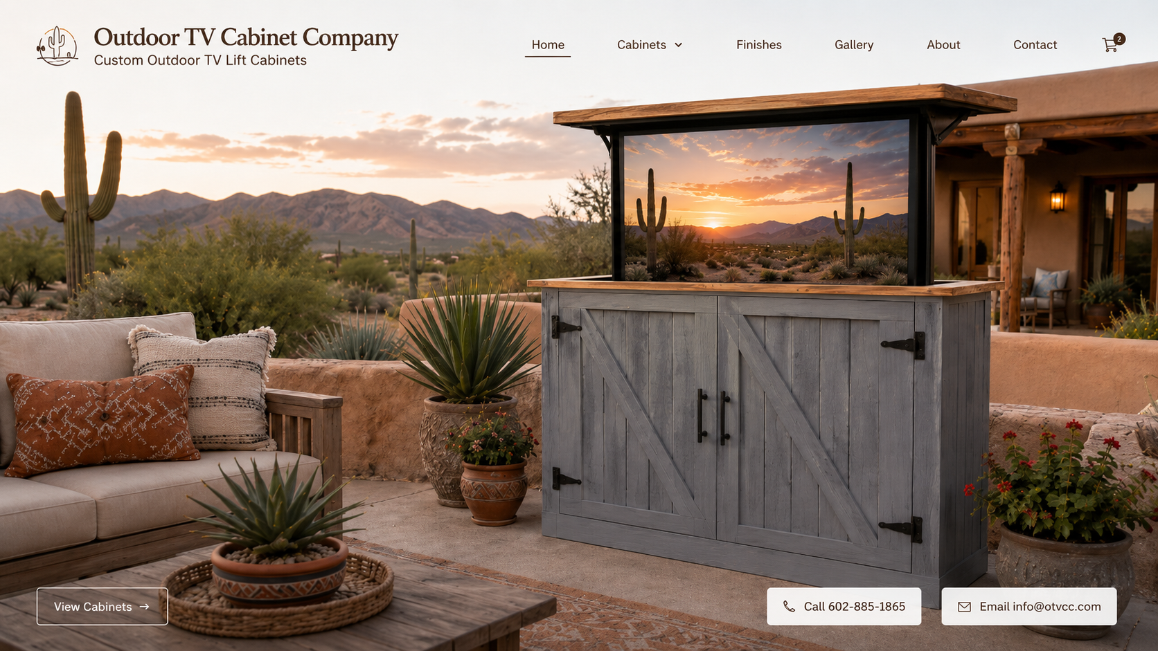 Outdoor TV cabinet on desert patio